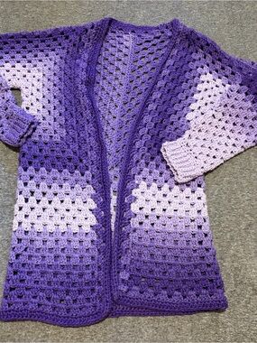 Handmade Crochet Purple Shawl Cardigan Cottage Boho Regency